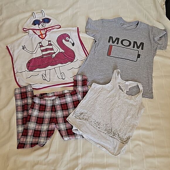 Joe Fresh Girl's Bundle T-shirt, Pajama & Swim Cover-Up M/S Gray/ Red - Picture 2 of 16